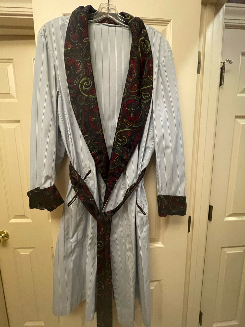 Turnbull & Asser of London: light blue pin stripe  & paisley robe/smoking jacket